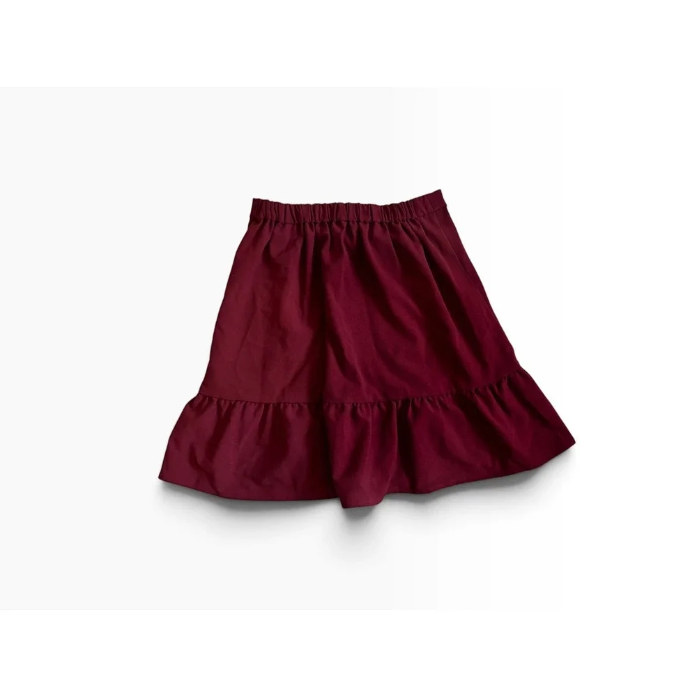 J.Crew Mercantile Ruffle Hem Mini Skirt 00 Burgundy Wine Classic Preppy J6153